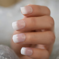 French Manicure 24 Units Faux Ongles Short Squoval Rose Mixed Milky White Press On Nail Large