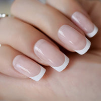 French Manicure 24 Units Faux Ongles Short Squoval Rose Mixed Milky White Press On Nail Large