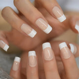 French Manicure 24 Units Faux Ongles Short Squoval Rose Mixed Milky White Press On Nail Large