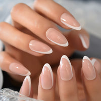 French Manicure 24 Units Faux Ongles Short Squoval Rose Mixed Milky White Press On Nail Large