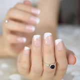 French Manicure 24 Units Faux Ongles Short Squoval Rose Mixed Milky White Press On Nail Large