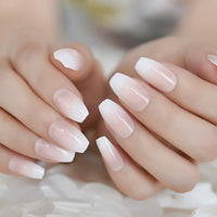 French Manicure 24 Units Faux Ongles Short Squoval Rose Mixed Milky White Press On Nail Large