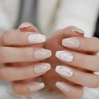 French Manicure 24 Units Faux Ongles Short Squoval Rose Mixed Milky White Press On Nail Large