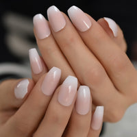 French Manicure 24 Units Faux Ongles Short Squoval Rose Mixed Milky White Press On Nail Large