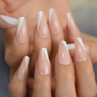 French Manicure 24 Units Faux Ongles Short Squoval Rose Mixed Milky White Press On Nail Large