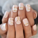 Fake Nails Set Arc Tip YZV Gold Line Designs Artificial Nail In Bag Packaging Short Pink Femme Faux Ongles