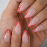 Pearl Shine Pink French Nail White Round Fake Nails Short Glossy Satin Artificial Lady Fingernails with Adhesive