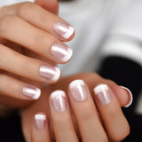 Classical Normal Size French Nail Nude White Tip Glossy Press On Fingernals for daily with glue sticker 24