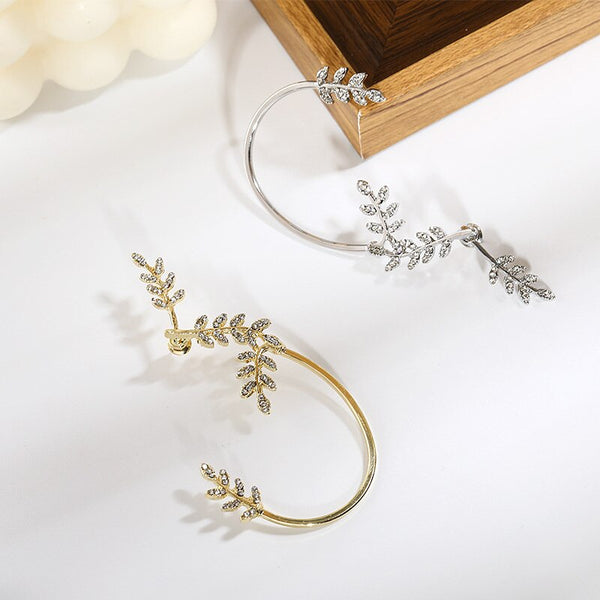 Gold Color Fashion No Pierced Ear Clip Cuff Wrap Earrings Leaf Feather Pendant Non-piercing Clip Earrings for Women Gifts