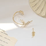 Gold Color Fashion No Pierced Ear Clip Cuff Wrap Earrings Leaf Feather Pendant Non-piercing Clip Earrings for Women Gifts