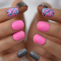 Holographic Silver Glitter Press On Nails Short Style Daily Wear Nude Pink Lady False Nails Oval Shape Nail Art Tips