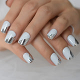 Holographic Silver Glitter Press On Nails Short Style Daily Wear Nude Pink Lady False Nails Oval Shape Nail Art Tips