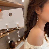 New Trendy Fairy Simulated Pearl Women Long Earrings White Round Pearl Wedding Pendant Earrings Korean Fashion Jewelry Earrings