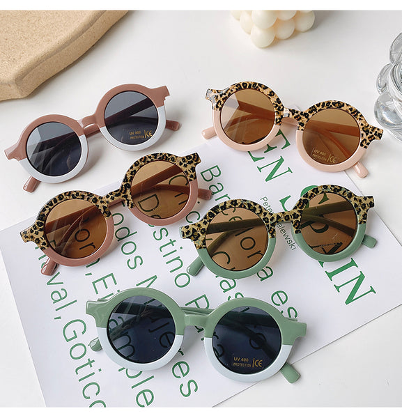 Children Boy/Girl Cute Leopard Double Color Cartoon Bear Shape Round Sunglasses Kids Retro Sunglasses UV400 Protection