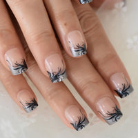 Black Round Tips False Nails Heart Speckle Decorative Clear Thin Gel Coating Fake Nail With Adhesive Sticker