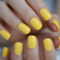 24pcs Press Fake Nail On Finger Tips Short Round Faux Ongles Yellow Blue False Nail With Designs Unas Postizas