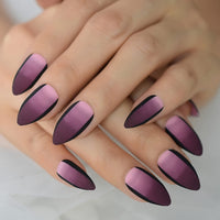 Stiletto Almond Fake Nails Faded Ombre Matte Short Sharp Pointed Press On False Nails Acrylic Nail Tips Kit Purple Dark