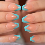 Ballerina Blue Fake Nails Coffin Short Medium Gliter Line Holo False Artificial Nails Press On Glossy Acrylic Nails Tips