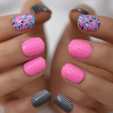 Short Fake Nail Set False Artificial Striped Lens Design Uneven Dot Round Press Nail Tips Acrylic Nail Art