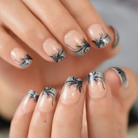 Short Fake Nail Set False Artificial Striped Lens Design Uneven Dot Round Press Nail Tips Acrylic Nail Art