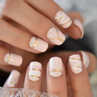 Short Fake Nail Set False Artificial Striped Lens Design Uneven Dot Round Press Nail Tips Acrylic Nail Art