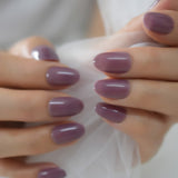 Pure Color Nails UV Polish Oval Faux Nails Light Taro Purple Glossy Nail Artificial Tips with Gluetabs 24pcs