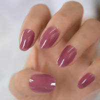 Pure Color Nails UV Polish Oval Faux Nails Light Taro Purple Glossy Nail Artificial Tips with Gluetabs 24pcs