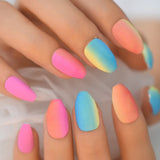 24pcs Rainbow Candy Pigment Detachable Short Ballerina False Nails With Design Coffin Fake Nails Press On Nail Tips