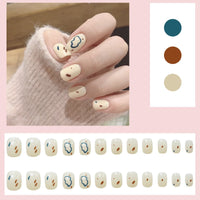 Fashionable Blue and Graffiti Pattern Wearable Fake Nails press on Short oval Head Lady Full Cover Finished nail