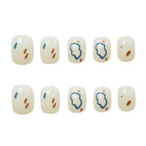 Fashionable Blue and Graffiti Pattern Wearable Fake Nails press on Short oval Head Lady Full Cover Finished nail