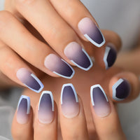 Matte Press On Nails Coffin Pre Designed Medium Length Gradient Fake Nails Set Ombre Nude Purple Fingernail Reusable French Tips