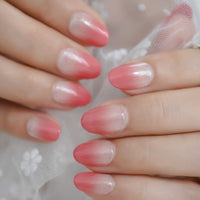 Nude Pink French Nail Round Shape White Tip Gel Fantasy Smaile Line Press On Nails Short Size Manicure Tips 24