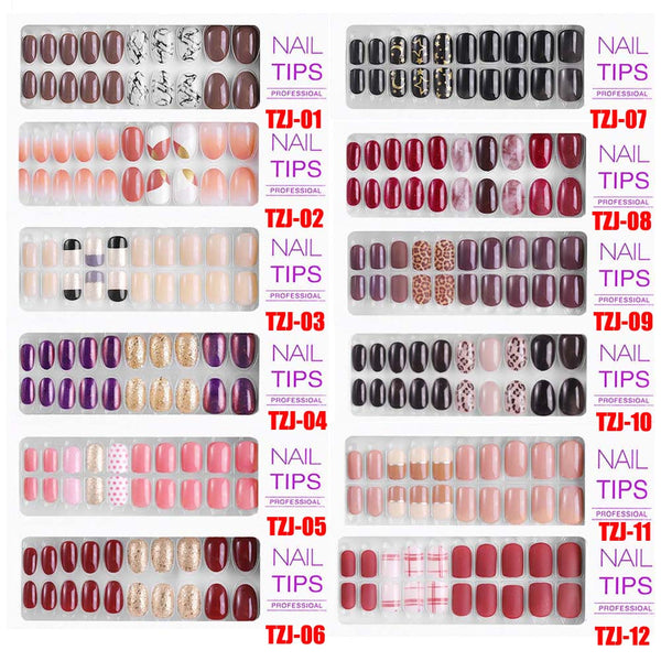 2021 NEW 30pcs Short Round Head False Nails Full Cover Artificial Acrylic Nail Tips Wearable Winter Cute Design Fake Nails