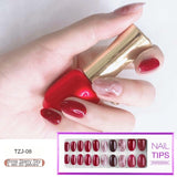 2021 NEW 30pcs Short Round Head False Nails Full Cover Artificial Acrylic Nail Tips Wearable Winter Cute Design Fake Nails