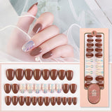 2021 NEW 30pcs Short Round Head False Nails Full Cover Artificial Acrylic Nail Tips Wearable Winter Cute Design Fake Nails