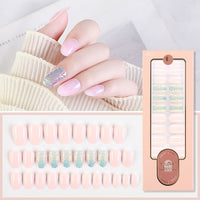 2021 NEW 30pcs Short Round Head False Nails Full Cover Artificial Acrylic Nail Tips Wearable Winter Cute Design Fake Nails