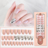 2021 NEW 30pcs Short Round Head False Nails Full Cover Artificial Acrylic Nail Tips Wearable Winter Cute Design Fake Nails