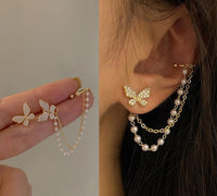 New Korean Drop Earrings for Women Minimalist Personality Ear Line Tassel Earrings Triangle Star Top Pearl Earrings Jewelry