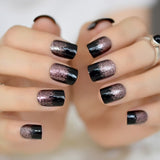 Studio 24 Artificial Nails Black Square Medium Fake Nail Art Tips gel Rose Gold Glitter Decoration Shimmer Acrylic Nail