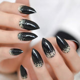 Studio 24 Artificial Nails Black Square Medium Fake Nail Art Tips gel Rose Gold Glitter Decoration Shimmer Acrylic Nail