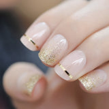 gel Cover False Nails Gold Glitter Nude Ladi&#39;s Press On Fingernails Short with Adhesive Tabs Perfect for daily