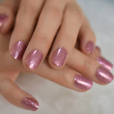 gel Cover False Nails Gold Glitter Nude Ladi&#39;s Press On Fingernails Short with Adhesive Tabs Perfect for daily