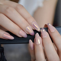 gel Cover False Nails Gold Glitter Nude Ladi&#39;s Press On Fingernails Short with Adhesive Tabs Perfect for daily