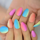 Cute Shape Fake Nails With Designs Short  Artificial Stiletto Almond Press On Nails Manicure Rainbow False Nail Tips