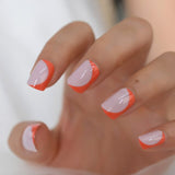 Pink Orange Fake Nails Short Half Moon Designs Press On Nails Glossy Faux Ongles Court Reutilisable 24pcs