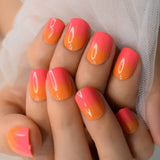 Pink Orange Fake Nails Short Half Moon Designs Press On Nails Glossy Faux Ongles Court Reutilisable 24pcs