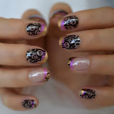 Short Fake Nails With Designs Skull Halloween Antic Artificial Nails Tips Nude Round Daily Creative Press Nail On Finger