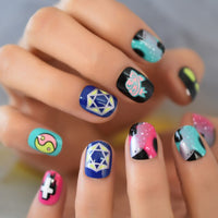 Short Fake Nails With Designs Skull Halloween Antic Artificial Nails Tips Nude Round Daily Creative Press Nail On Finger