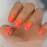 Ombre Fake Press On Nails Short French Manicure Set Orange Red Bright Cute Artificial Nails For Student Office Women