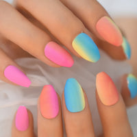 Ombre Fake Press On Nails Short French Manicure Set Orange Red Bright Cute Artificial Nails For Student Office Women